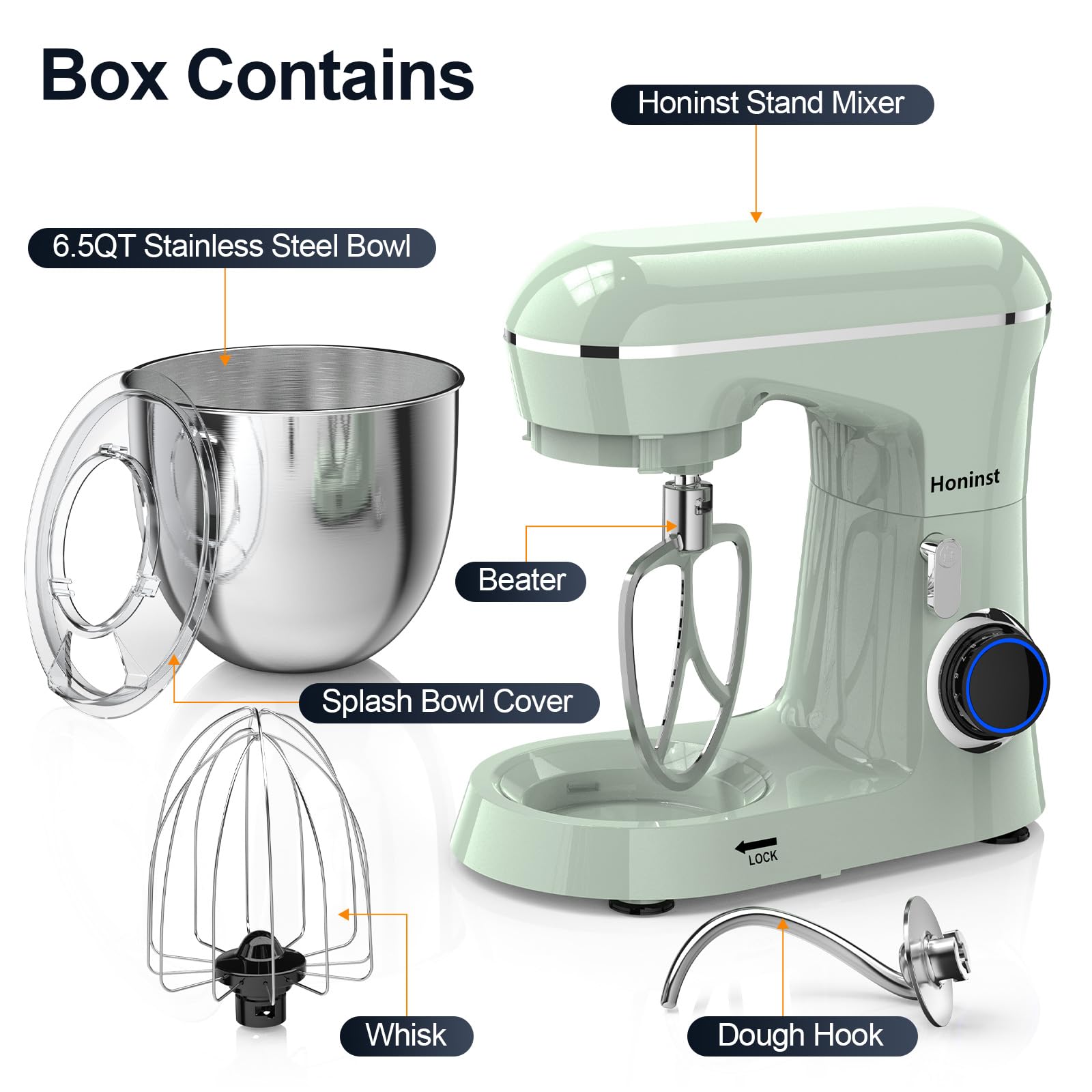 Honinst 6.5QT bowl for large batches of dough and batter.