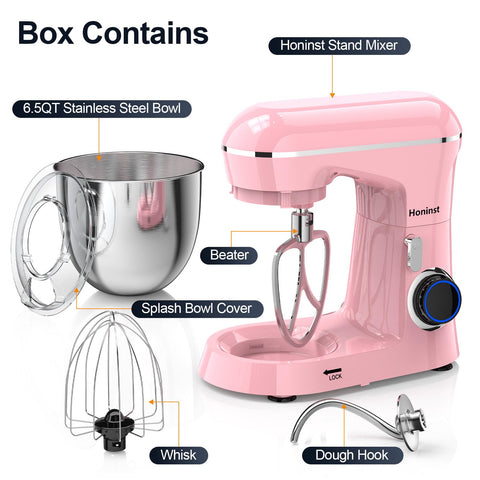 Honinst mixer tilt-head in action for easy ingredient addition.