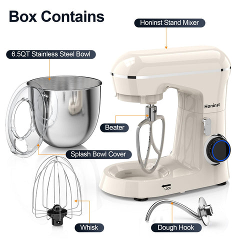 Honinst tilt-head design enables easy ingredient addition during mixing.
