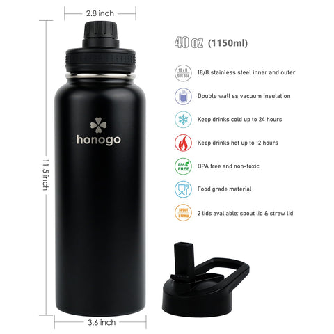 Honogo 40oz bottle straw lid for refreshing cold drinks on the go.