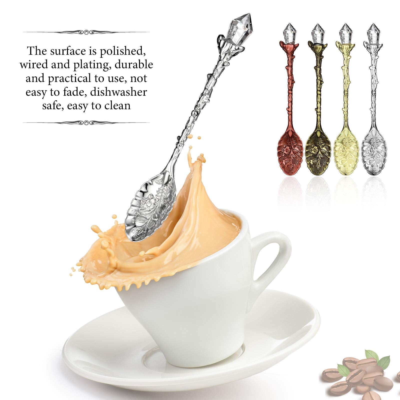 Honoson crystal-decorated retro coffee spoon suits chic cafe service.