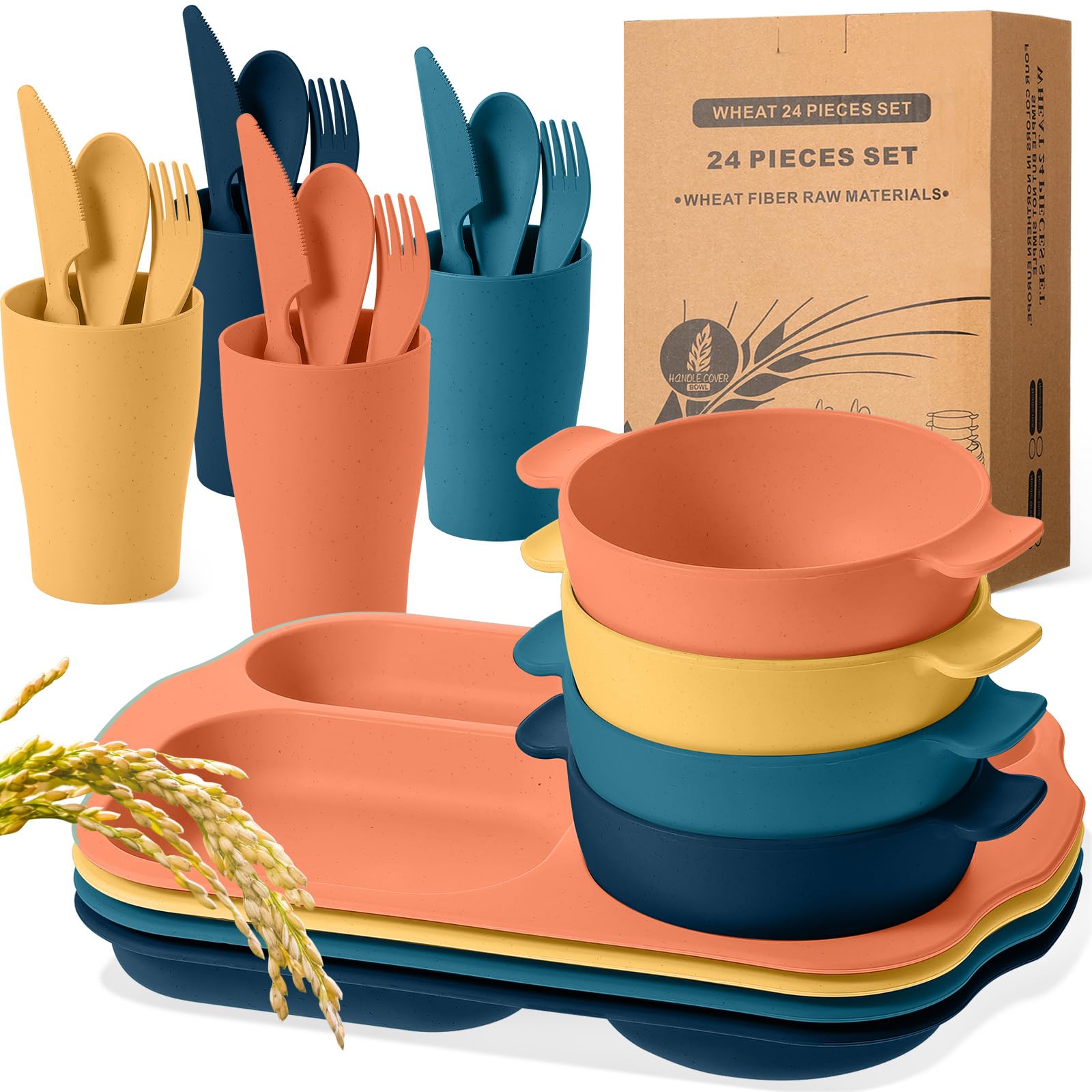 Honoson wheat straw divided plates for family meals and easy portioning.