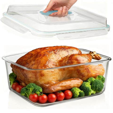 Hontent 201oz glass storage container with lid showing large capacity for leftovers
