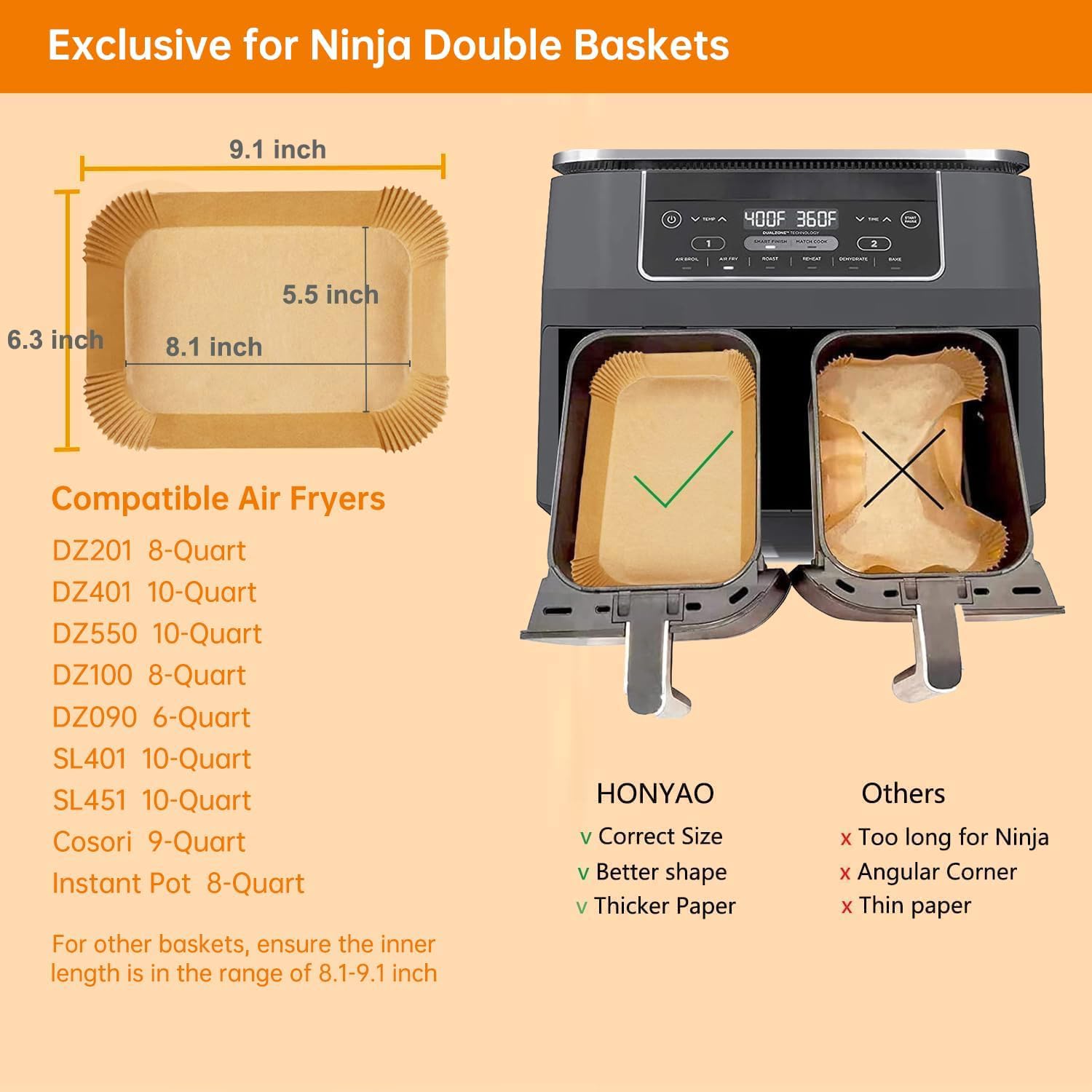 HONYAO Cosori 9Qt liner promotes easy food release and cleaning
