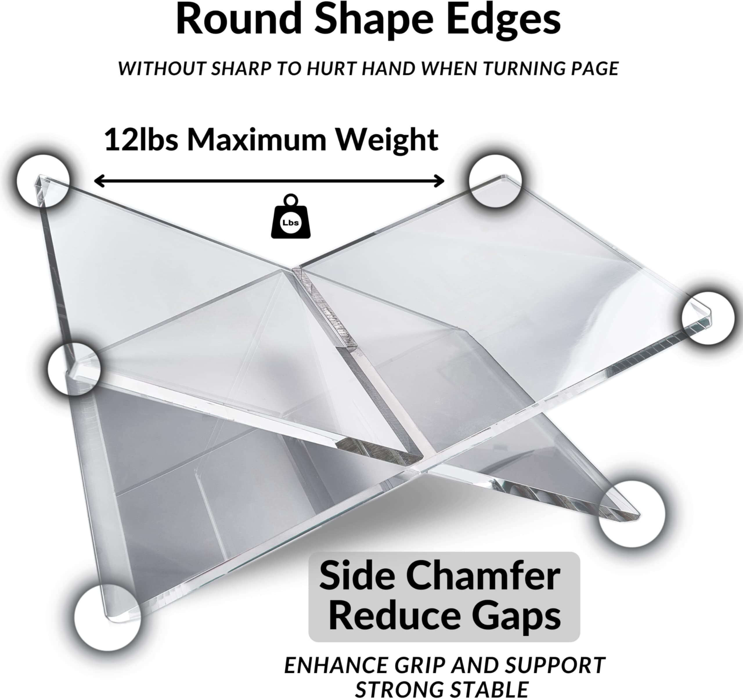 Honygebia clear acrylic book holder displays items while protecting spines.