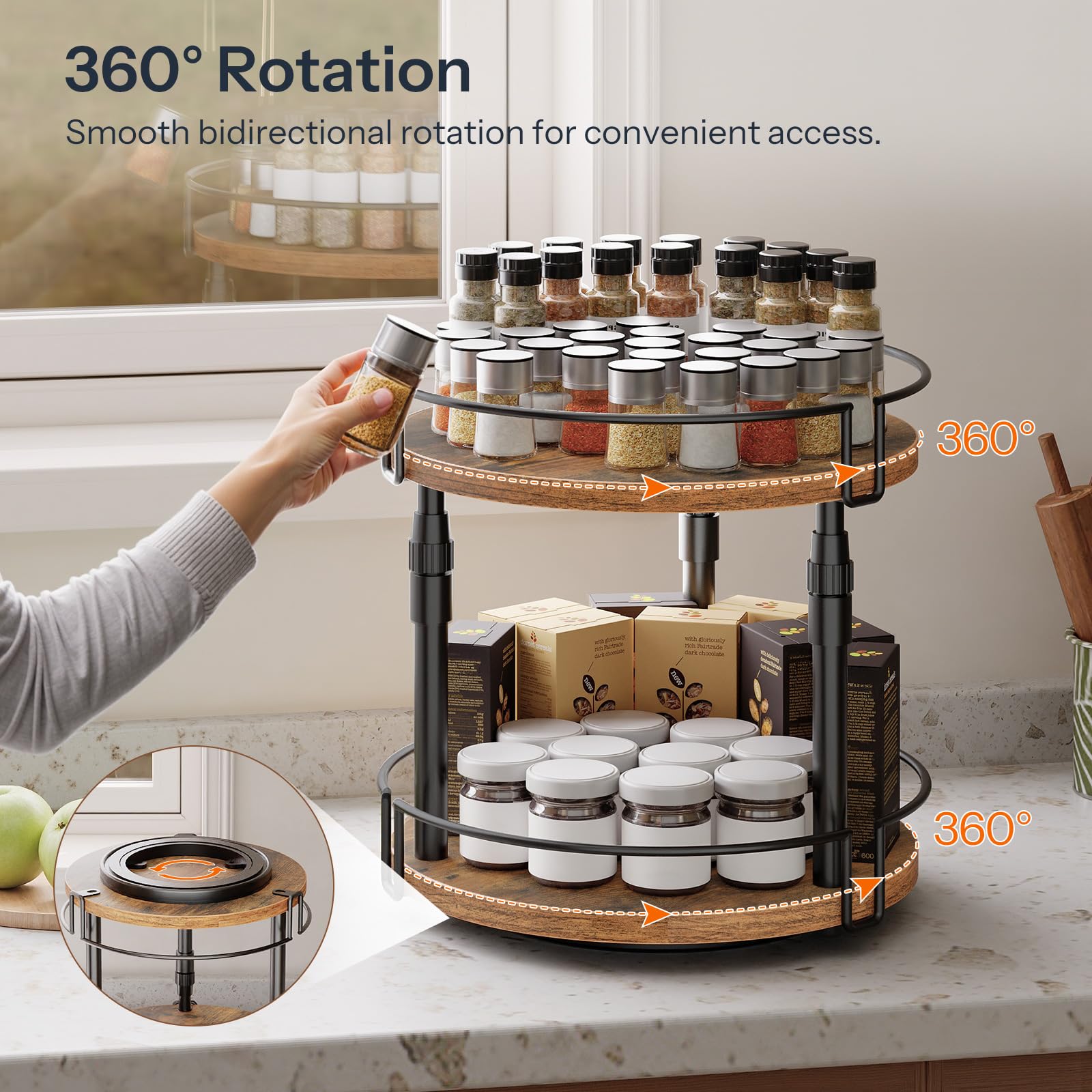HOOBRO 2-tier height adjustable tray ready for tall bottles and short jars