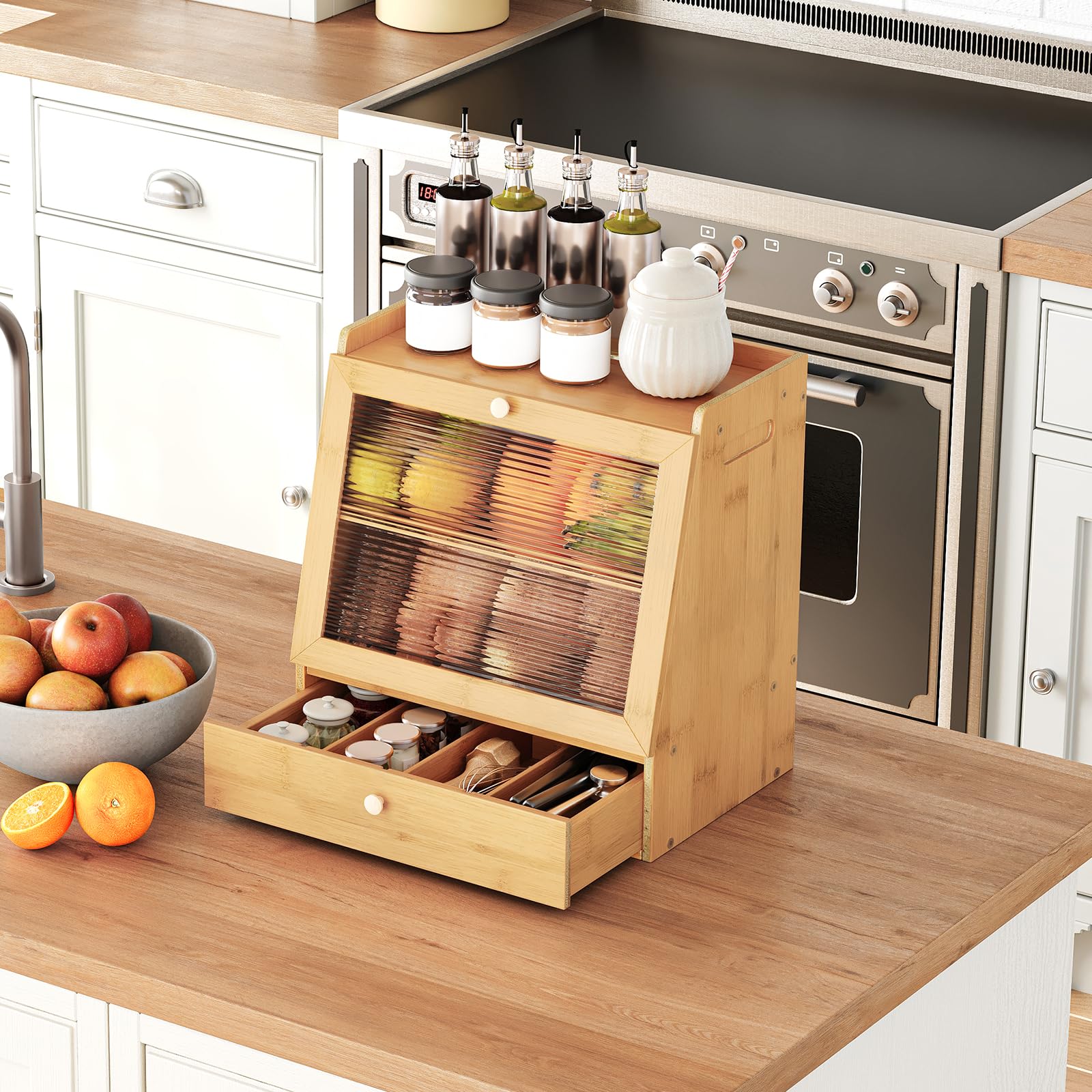 HOOBRO bread box with acrylic door lets you see freshness
