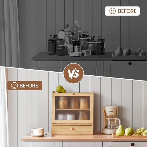 HOOBRO bamboo bread box back vented holes promote air circulation
