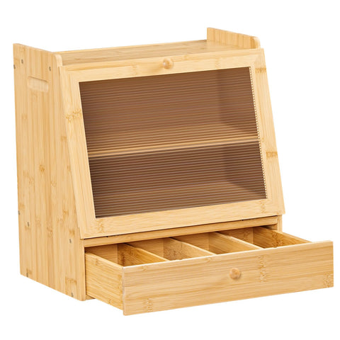 HOOBRO bamboo bread box compact counter storage for pastries