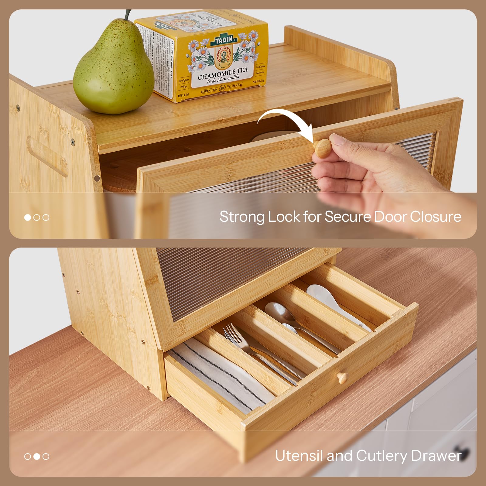 HOOBRO bamboo bread box natural bamboo texture adds elegance