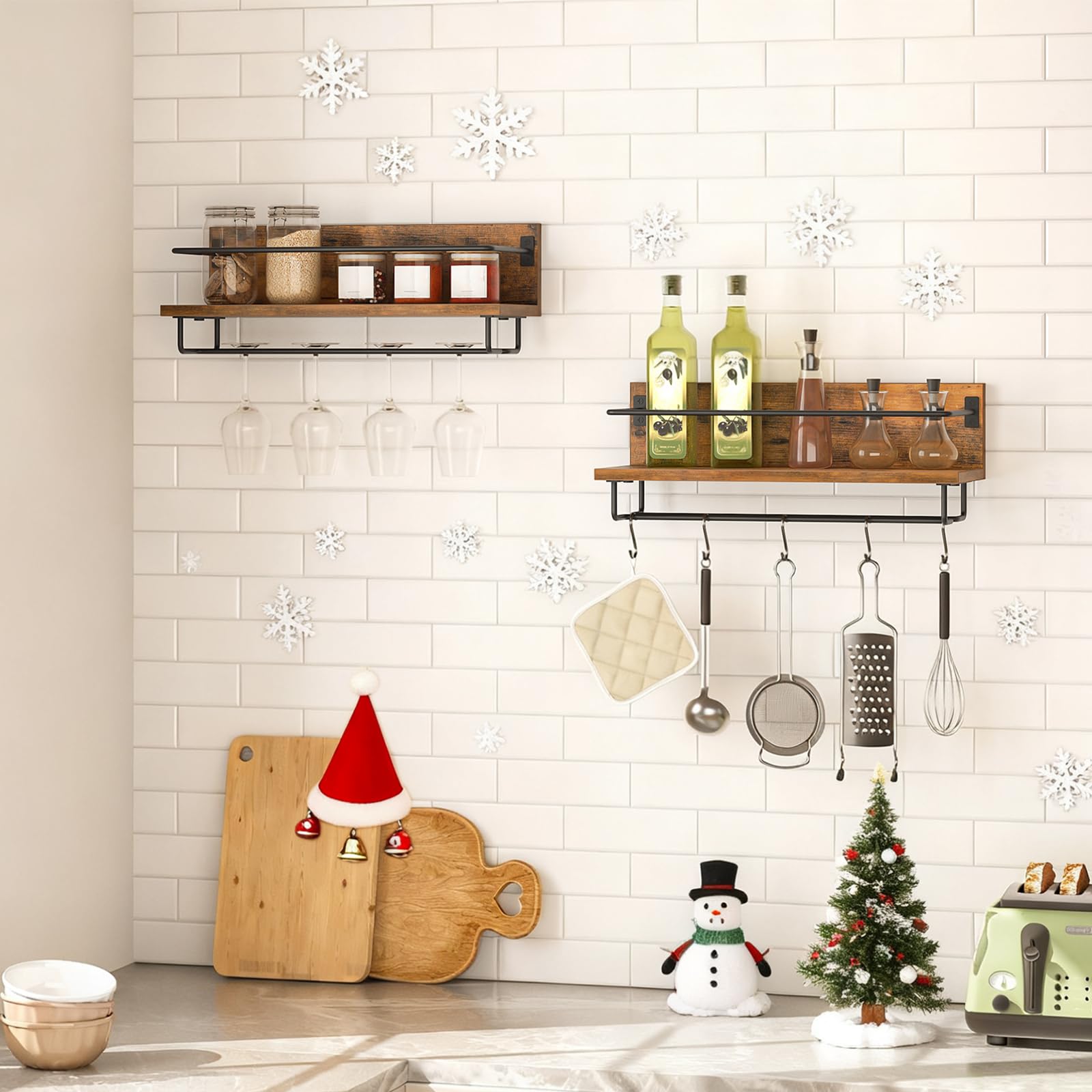 HOOBRO cup holder under shelves keeps glasses within easy reach.