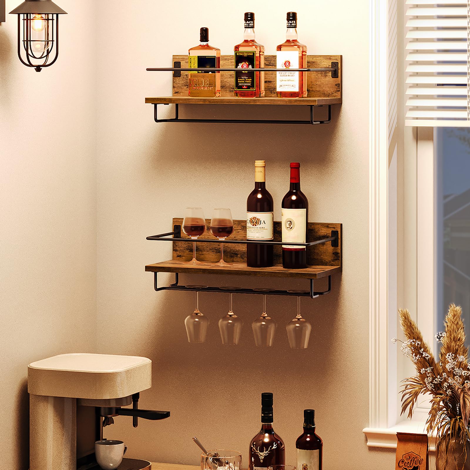 HOOBRO wall-mount wine rack 2-pack bottle holder for organized wine storage.