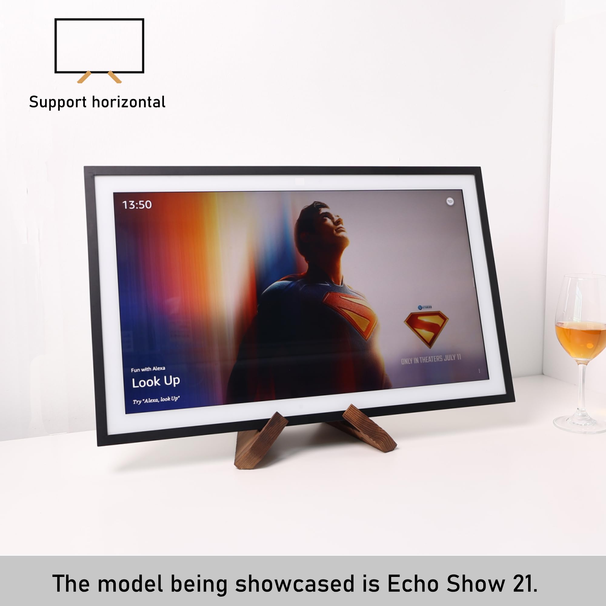 HOOKMEMO wood stand for Echo Show 21 in vertical orientation, enhances desk setup
