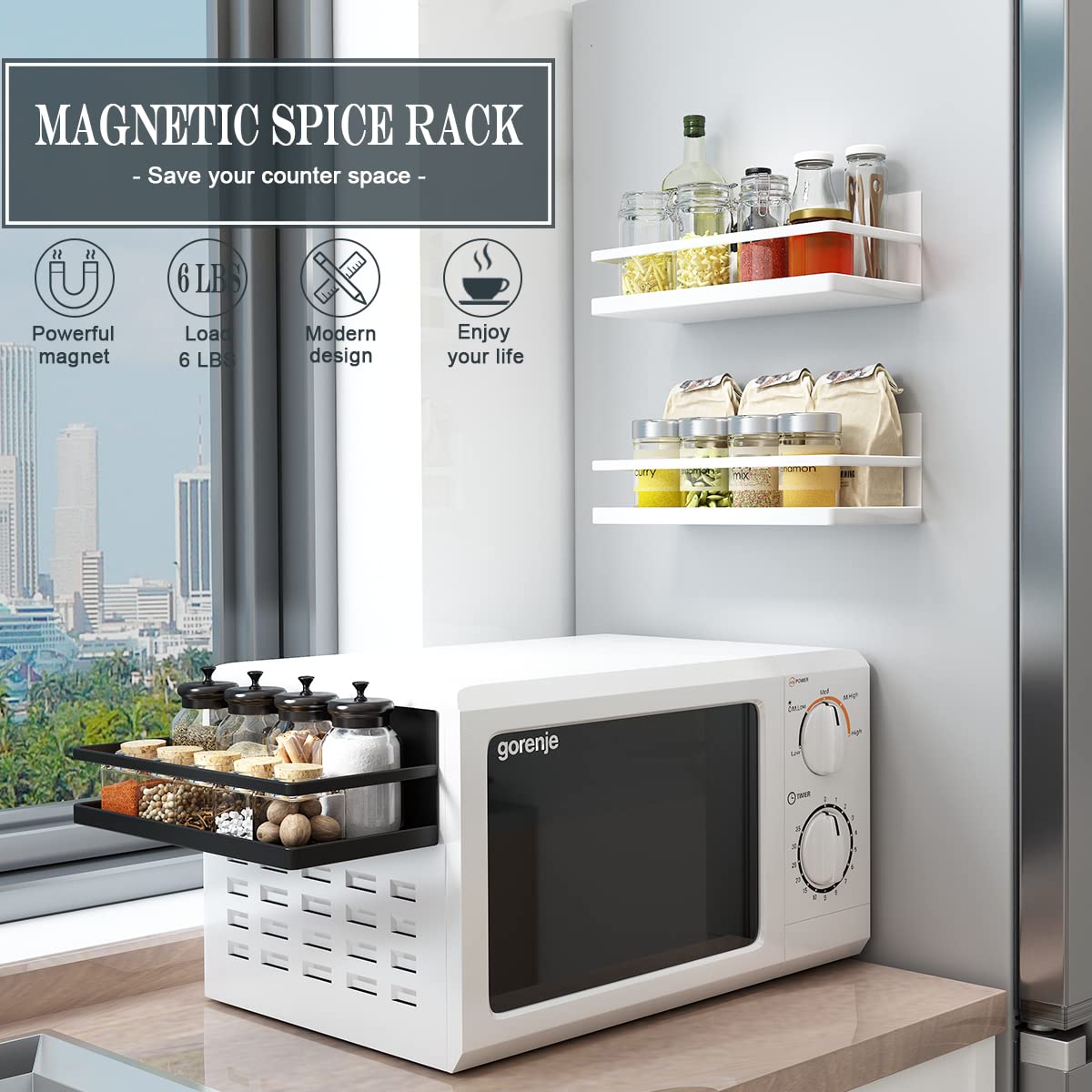 Hoopoton kitchen organizer keeps spices within reach and tidy.