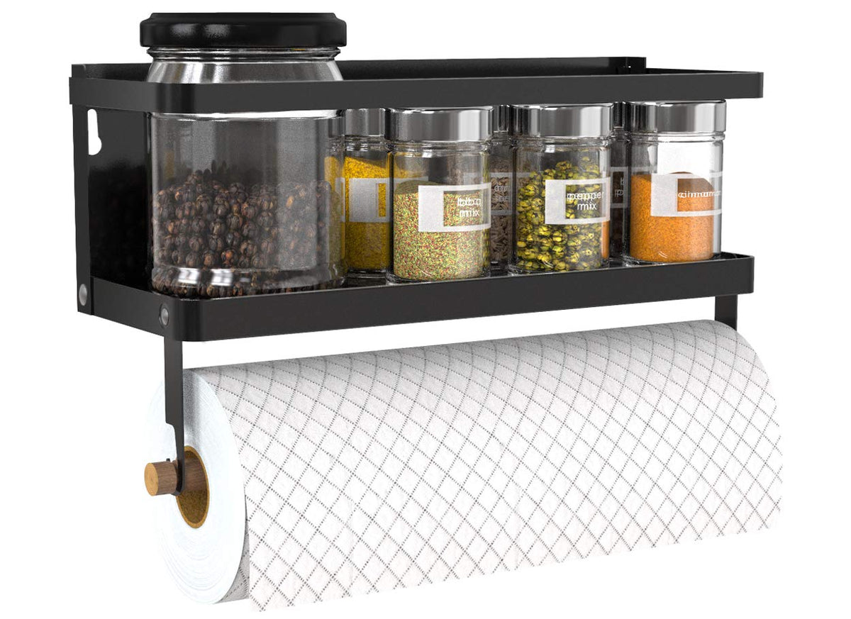 Hoopoton magnetic paper towel holder secures towels on fridge side for easy access.