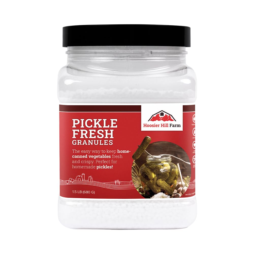 Hoosier Hill Farm Pickle Fresh Granules bottle closeup for crisp results.