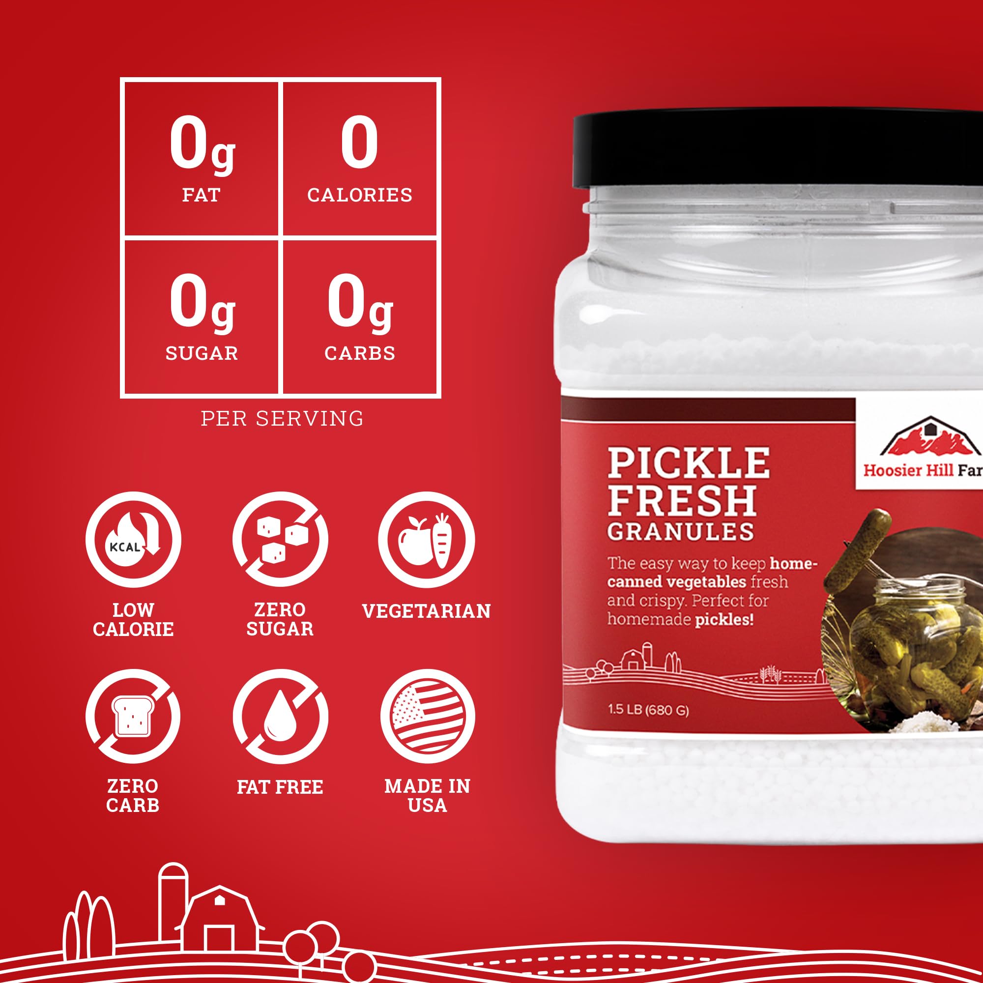 Hoosier Hill Farm Pickle Fresh Granules crispy pickles on the shelf.