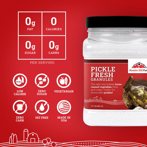 Hoosier Hill Farm Pickle Fresh Granules crispy pickles on the shelf.