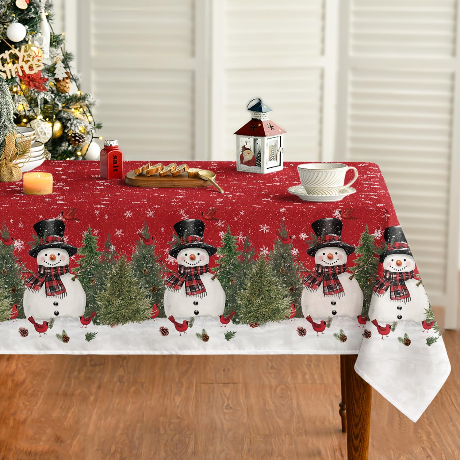 Horaldaily Christmas tablecloth 60x104 inch, ideal for festive dining and protection.