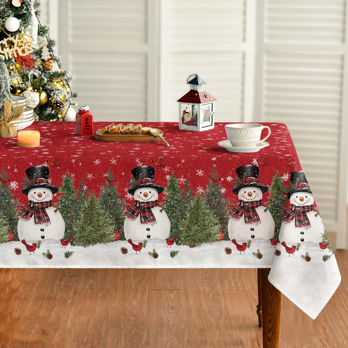 Horaldaily Christmas tablecloth 60x104 inch, ideal for festive dining and protection.