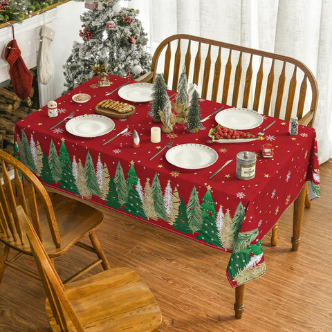 Horaldaily Christmas Tablecloth in a festive dining scene.
