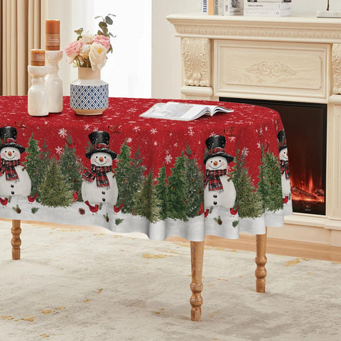 Horaldaily Christmas tablecloth oval with snowmen and trees for festive dining