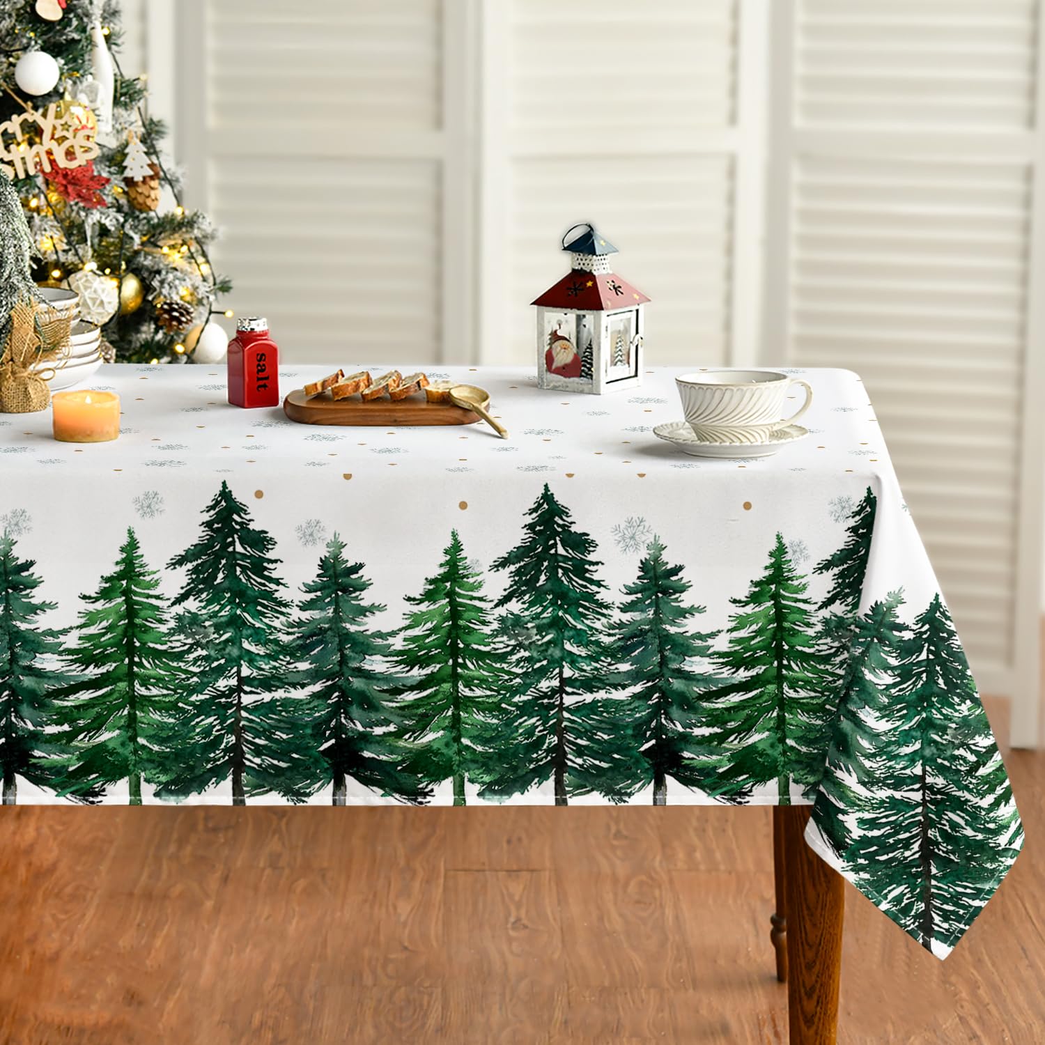 Horaldaily Christmas tablecloth with pine tree snow pattern for festive table decor.