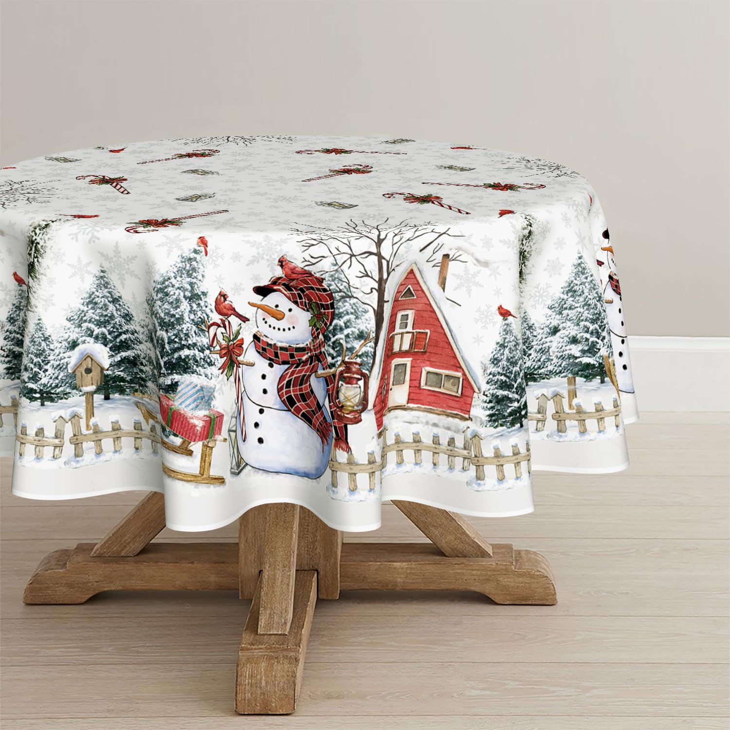 Horaldaily round 70x70 tablecloth with snowman pattern for festive dining
