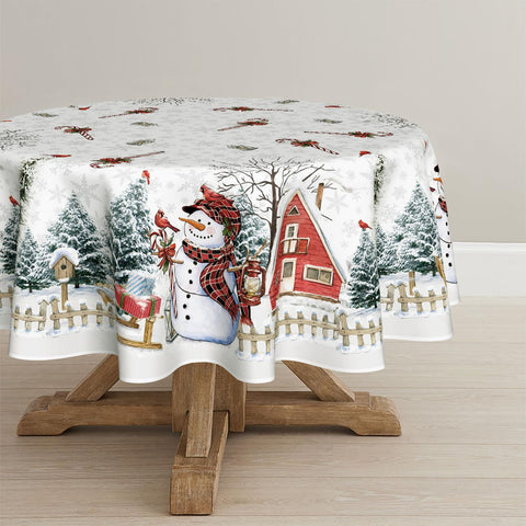 Horaldaily round 70x70 tablecloth with snowman pattern for festive dining