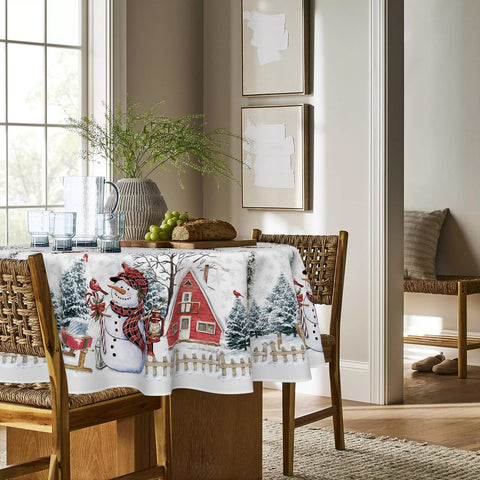 Horaldaily winter scene pattern on round tablecloth enhances ambiance