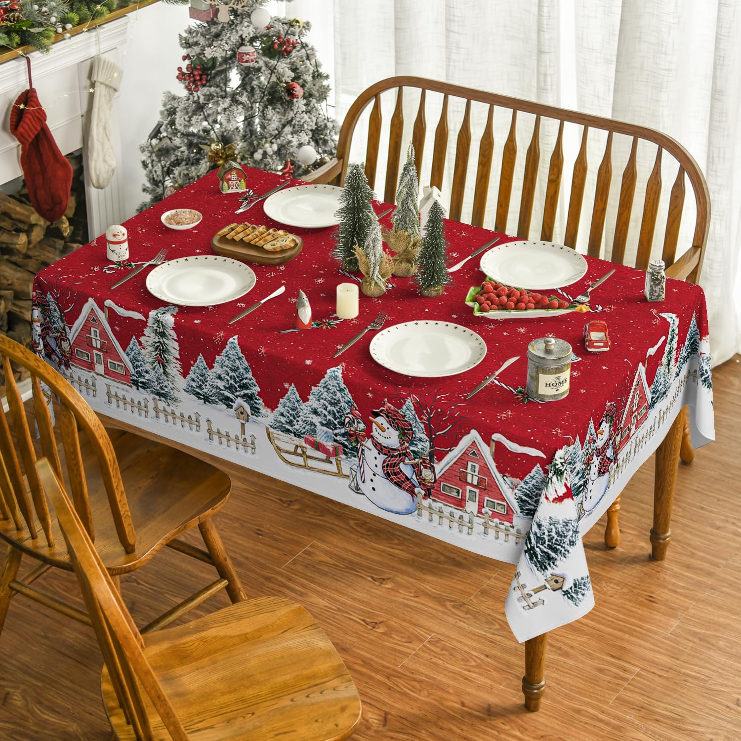 Horaldaily Christmas trees pattern tablecloth enhances holiday decor.