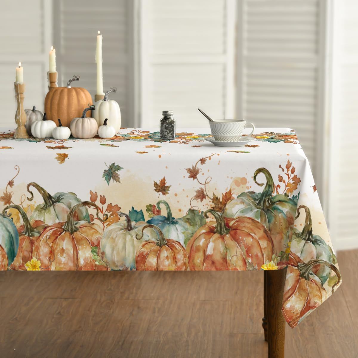 Horaldaily fall tablecloth pumpkin leaves pattern enhances autumn dining and decor.