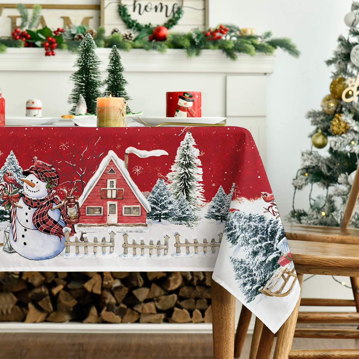 Horaldaily red holiday table cover brightens table spaces.