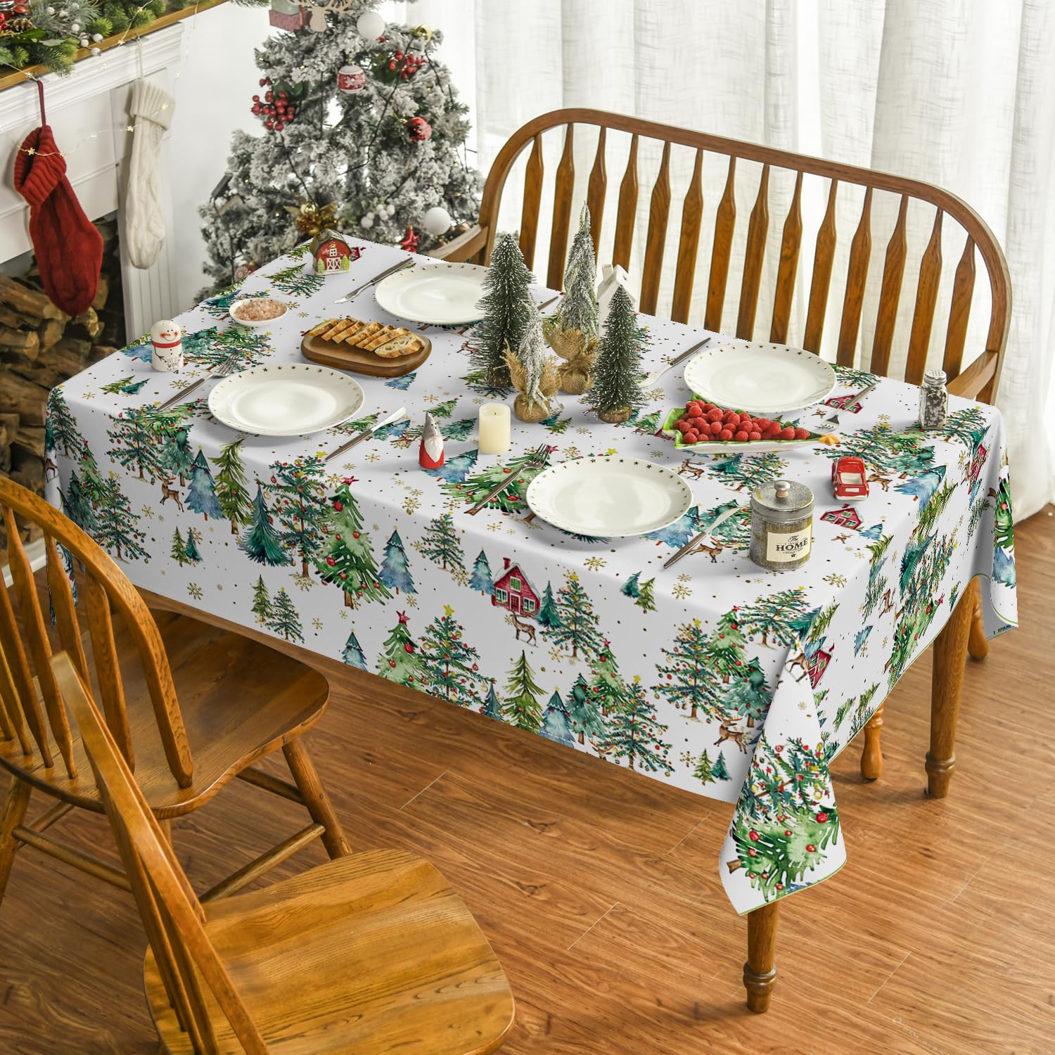 Horaldaily red house deer green trees pattern adds holiday charm