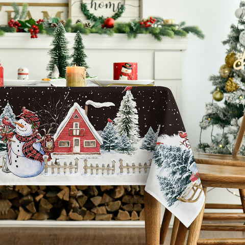 Horaldaily tablecloth on a black background with winter scene, chic decor.