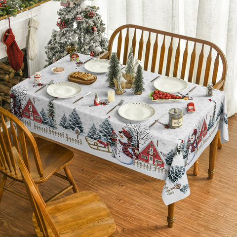 Horaldaily tablecloth winter scene closeup highlights vibrant colors and durable fabric