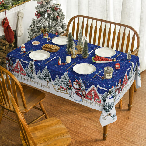 Horaldaily tablecloth features blue winter trees to brighten holiday dining.