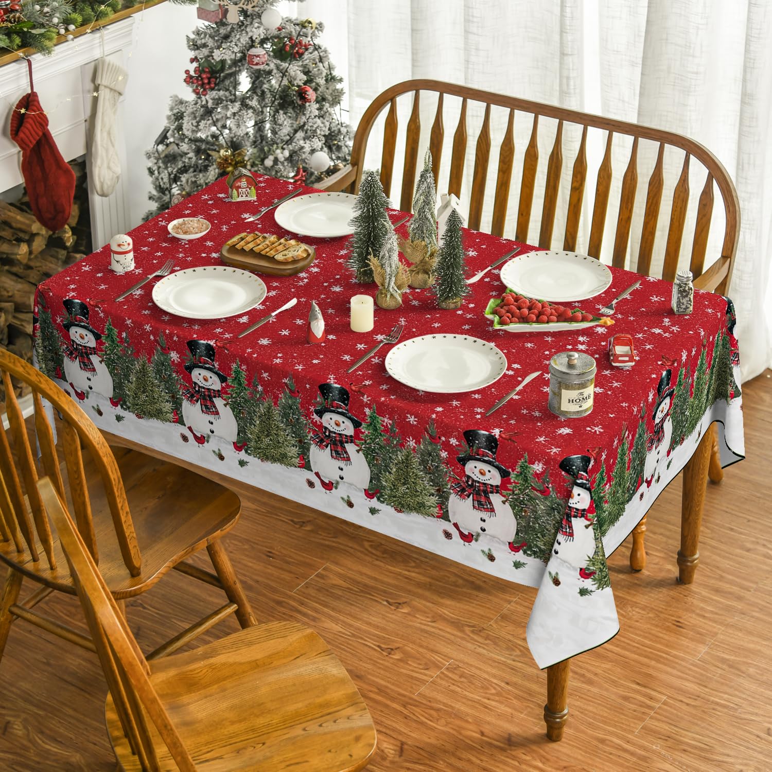 Horaldaily winter red pattern tablecover adds seasonal dining mood