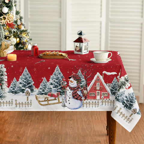 Horaldaily winter snowman design tablecloth protects surfaces and adds festive charm.