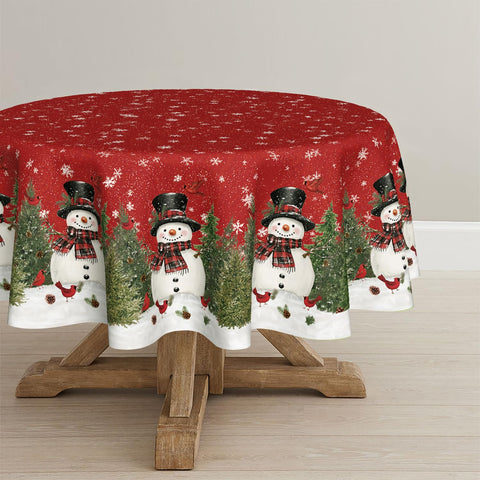 Horaldaily winter snowman round tablecloth for festive dining, protecting surfaces during family gatherings.