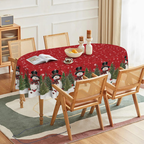 Horaldaily tablecloth features winter snowman and trees pattern for holiday ambience