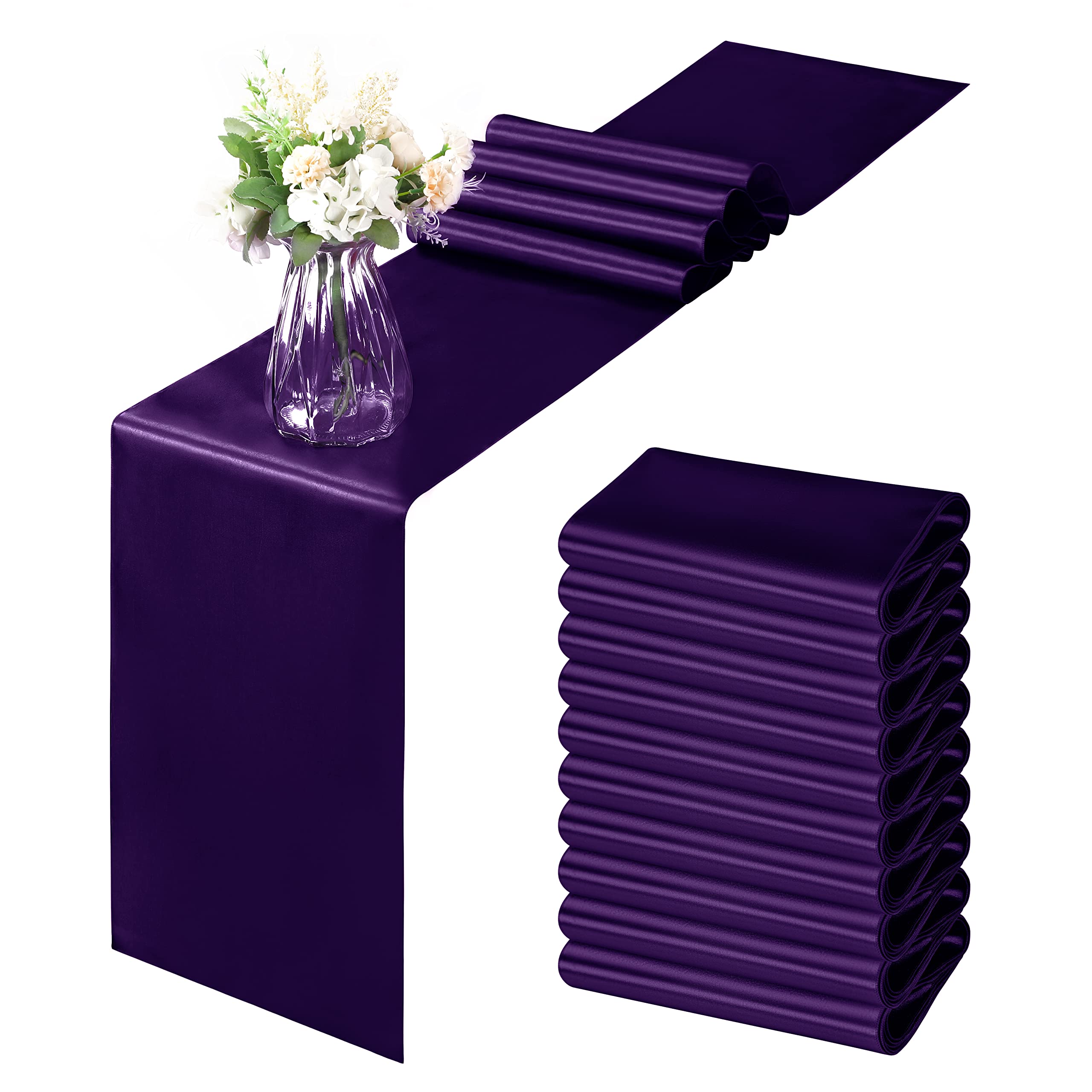 Horbaunal purple satin table runner 12x108 adds elegant color to weddings and banquets.