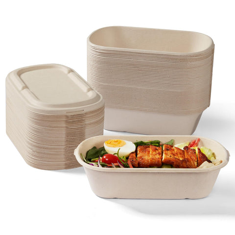HorizonNest 34oz sugarcane container with lid for meal prep and leftovers.