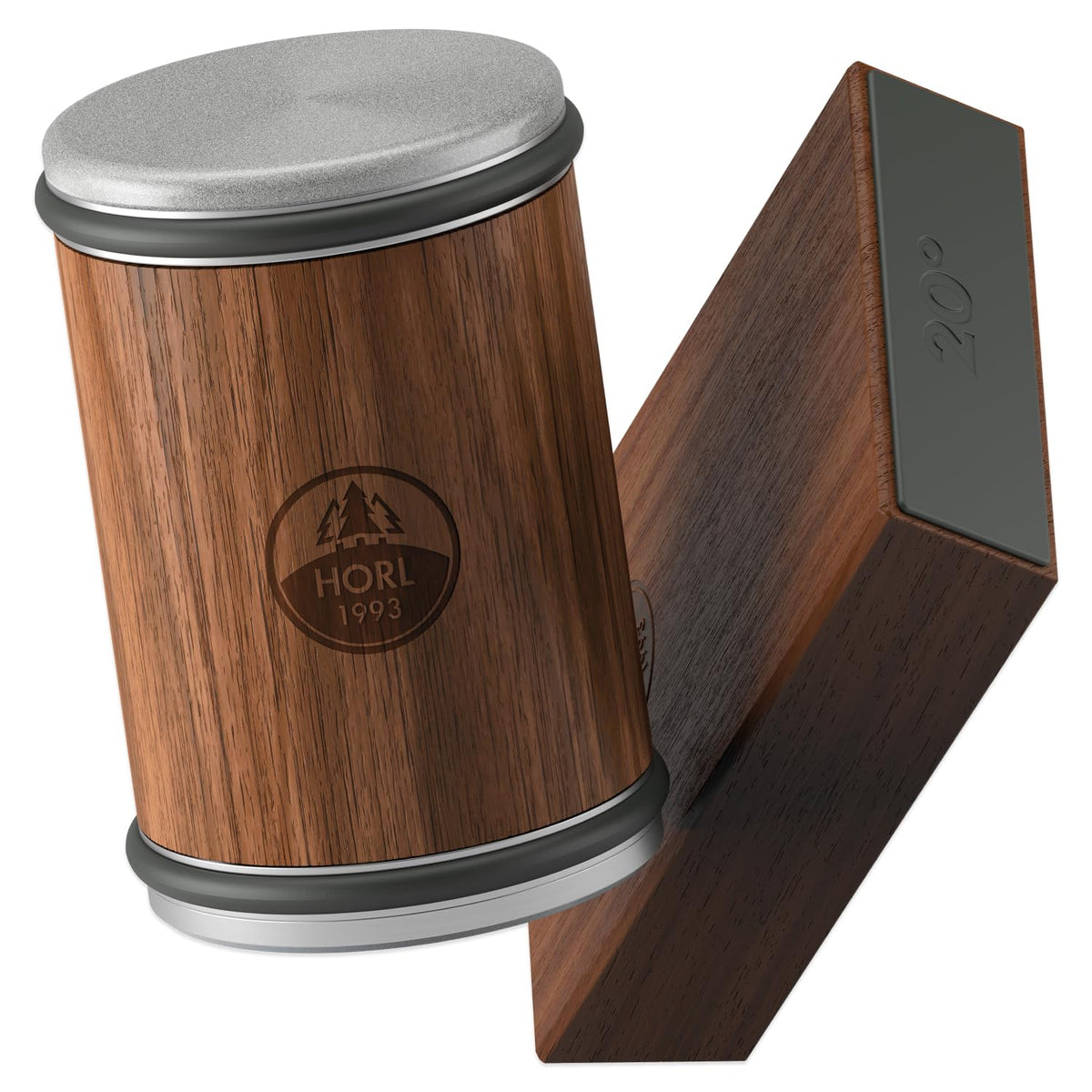 HORL 2 walnut sharpener rolling system for precise edge formation on kitchen knives.