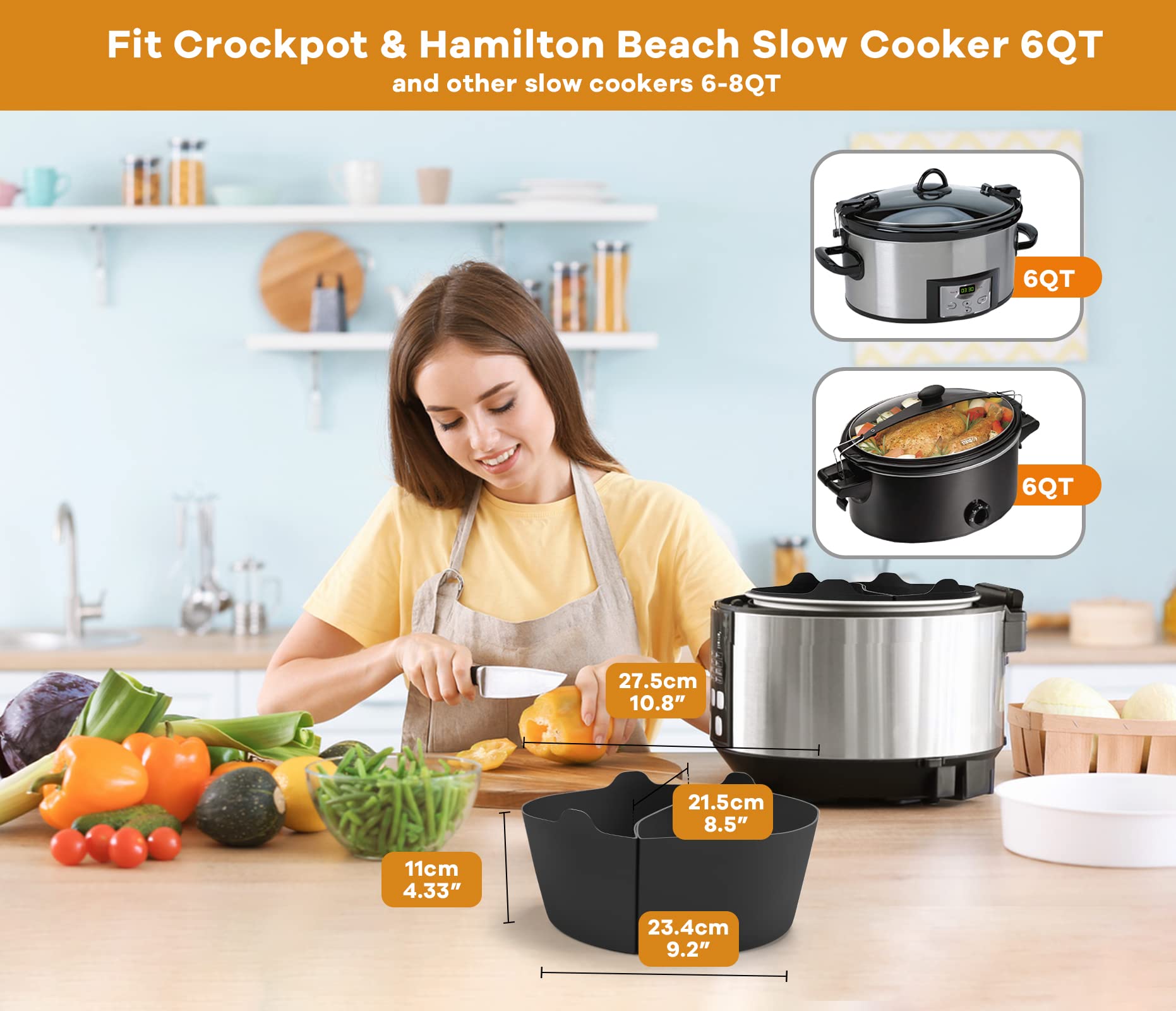 Horuhue silicone divider liner for 8.5x4.3 inch slow cookers, enables two meals.