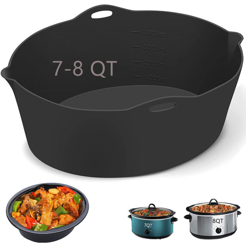 Horuhue silicone liner inside a 7-8 qt oval crock pot for easy cooking