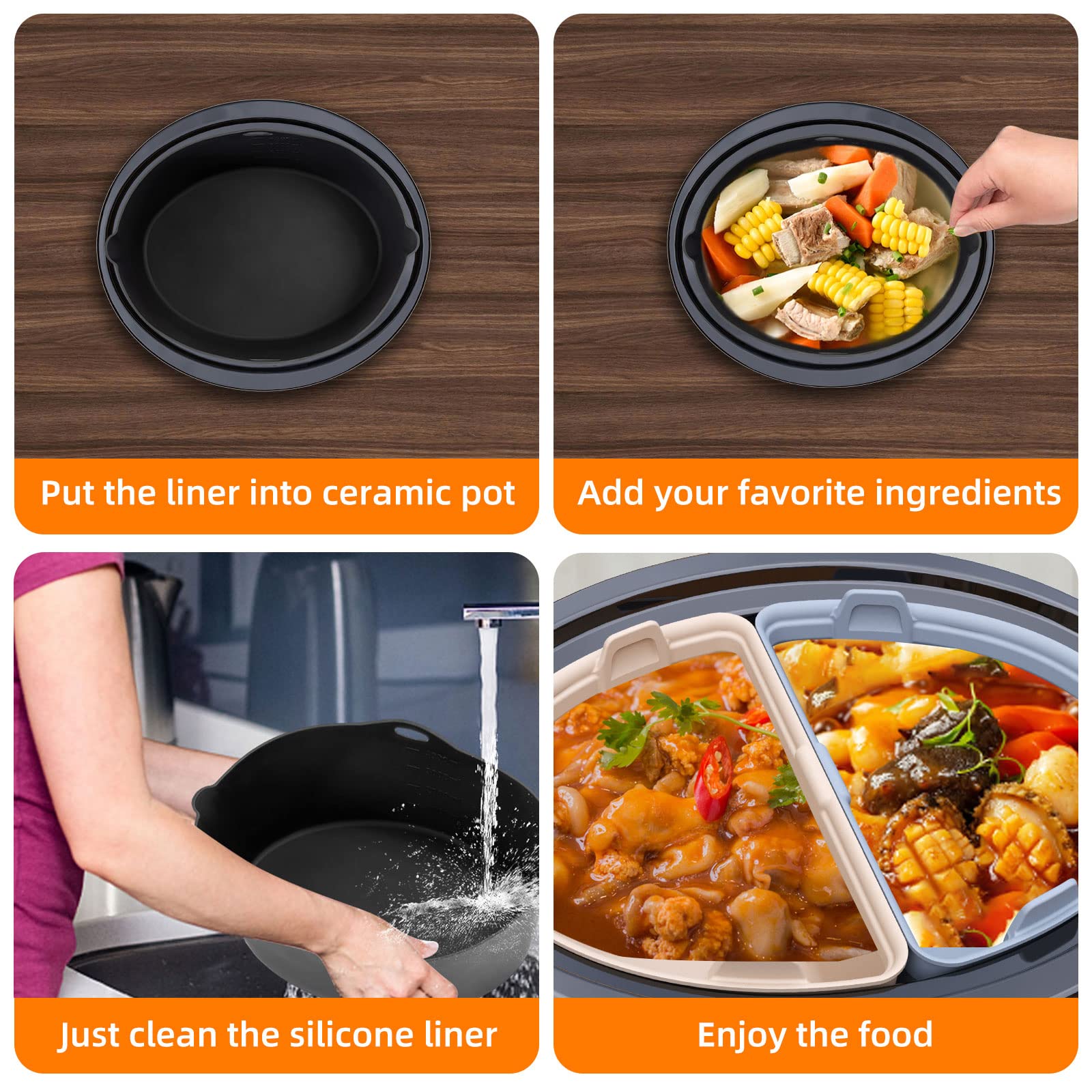 Fits 7-8 qt oval slow cookers for a snug divider