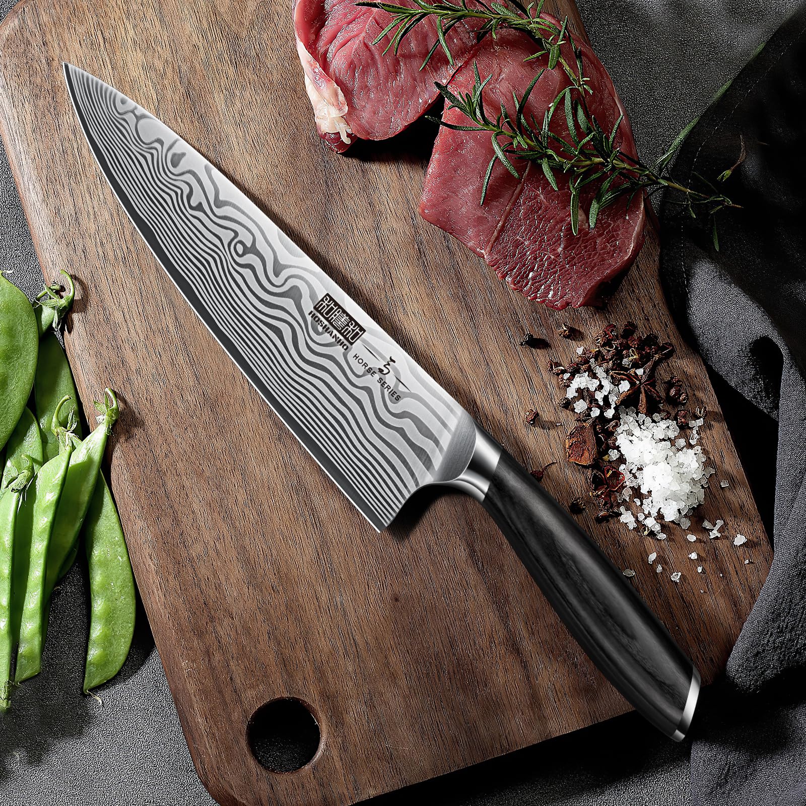 HOSHANHO 15-degree edge bevel enables precise, clean slicing.