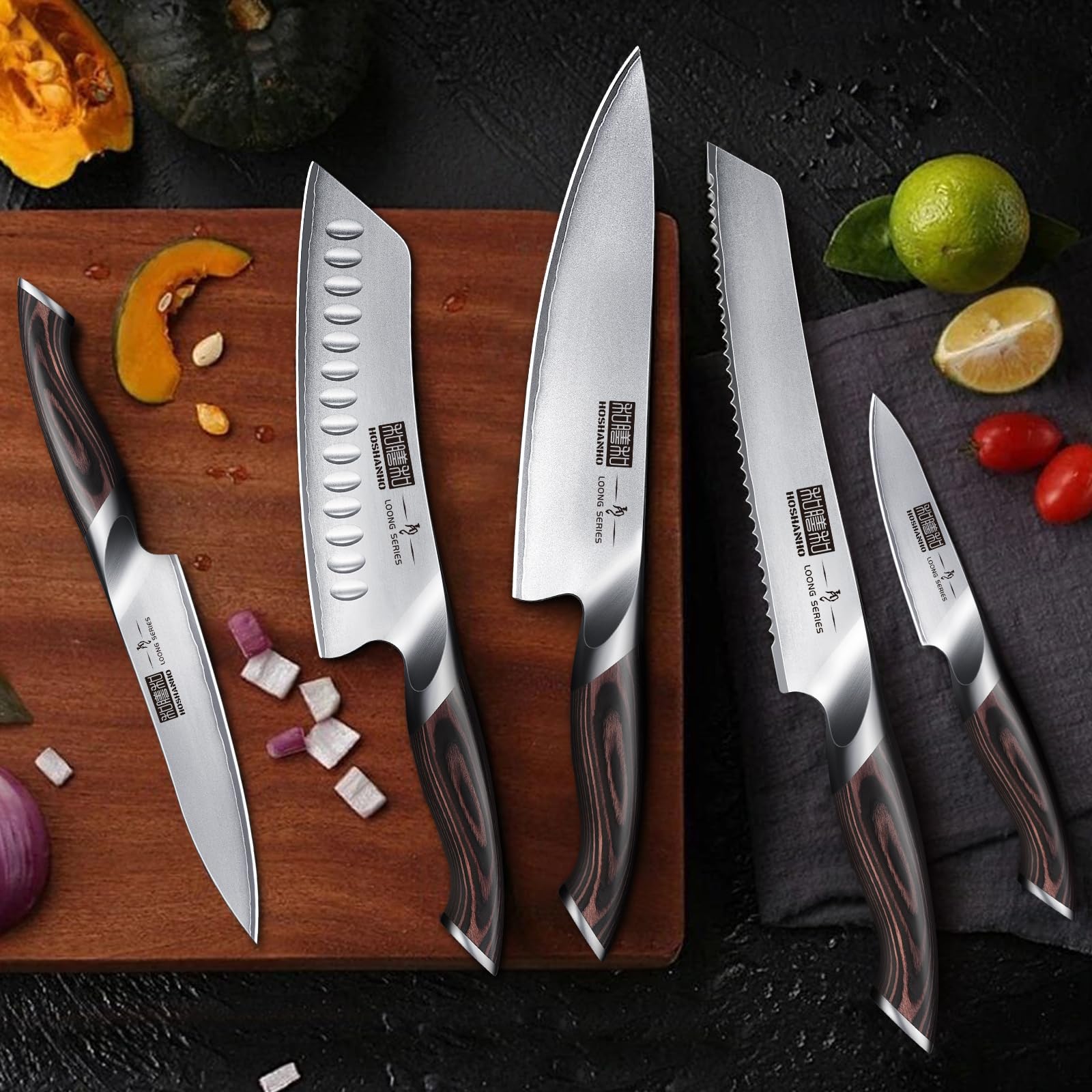 HOSHANHO 3.75-inch paring knife for peeling and detail work.