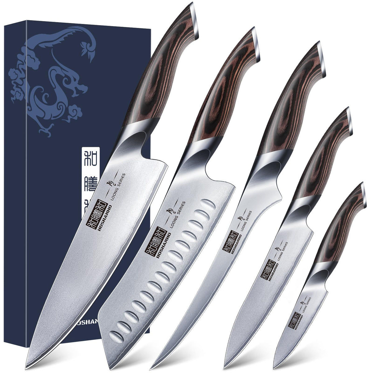 HOSHANHO 5-piece knife set packshot versatile for daily cooking